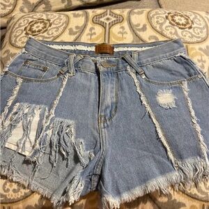 POL Light Blue Distressed Denim Shorts